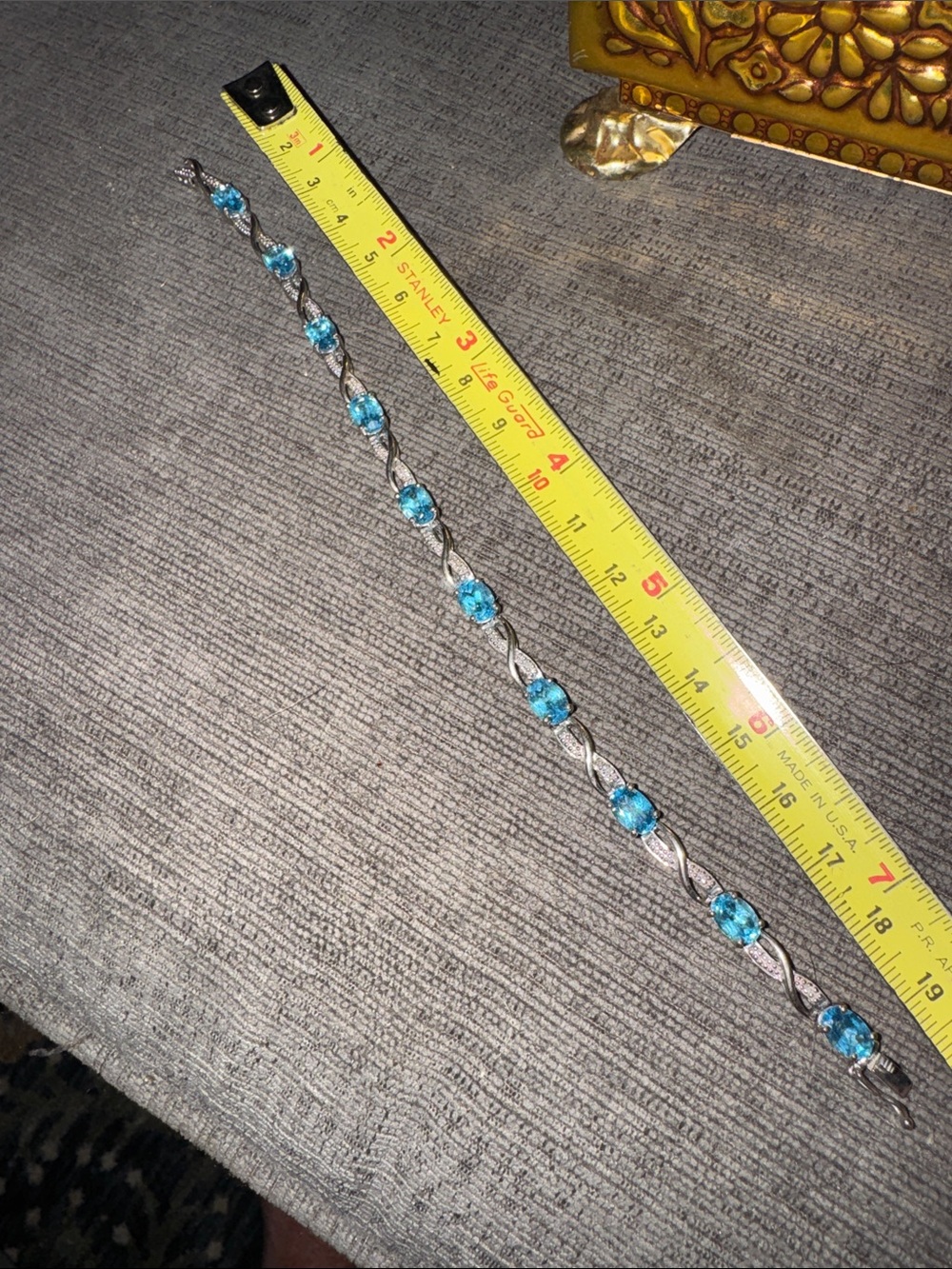 925 Sterling Silver Swiss Blue Topaz Infinity Wave Tennis Bracelet 7.25” CW